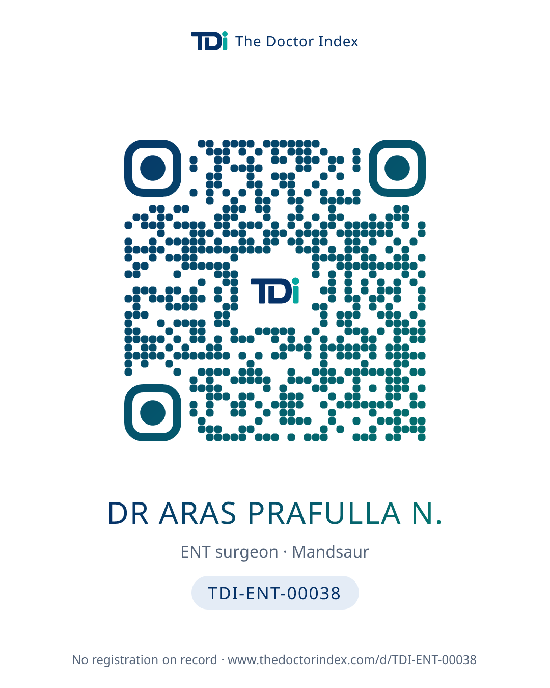 QR card for Dr Aras Prafulla N., TDI-ENT-00038