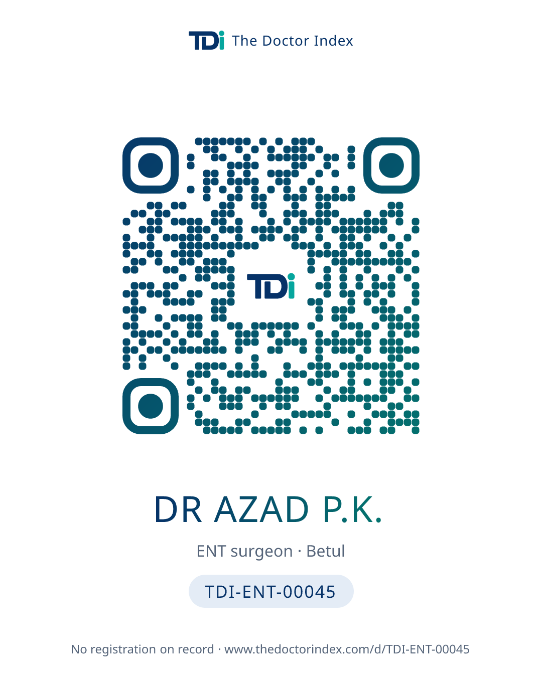 QR card for Dr Azad P.K., TDI-ENT-00045