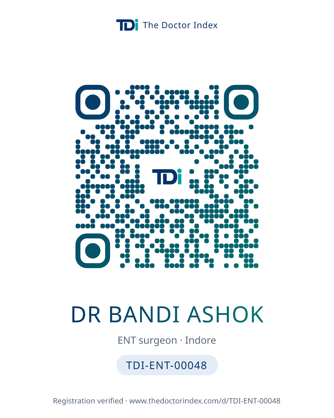 QR card for Dr Bandi Ashok, TDI-ENT-00048