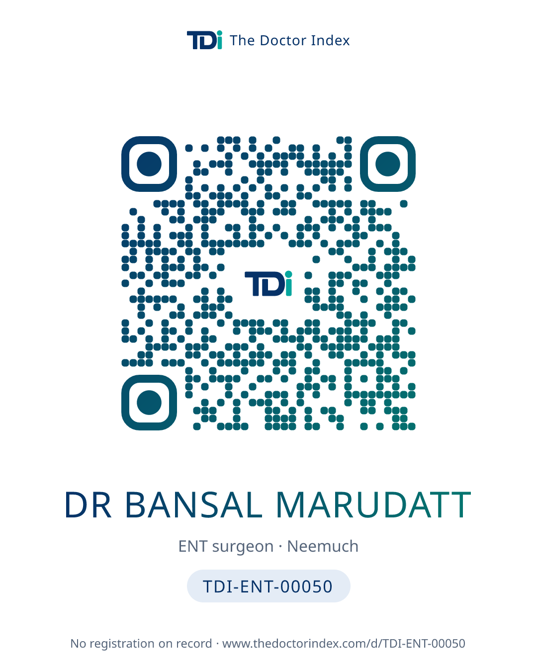 QR card for Dr Bansal Marudatt, TDI-ENT-00050