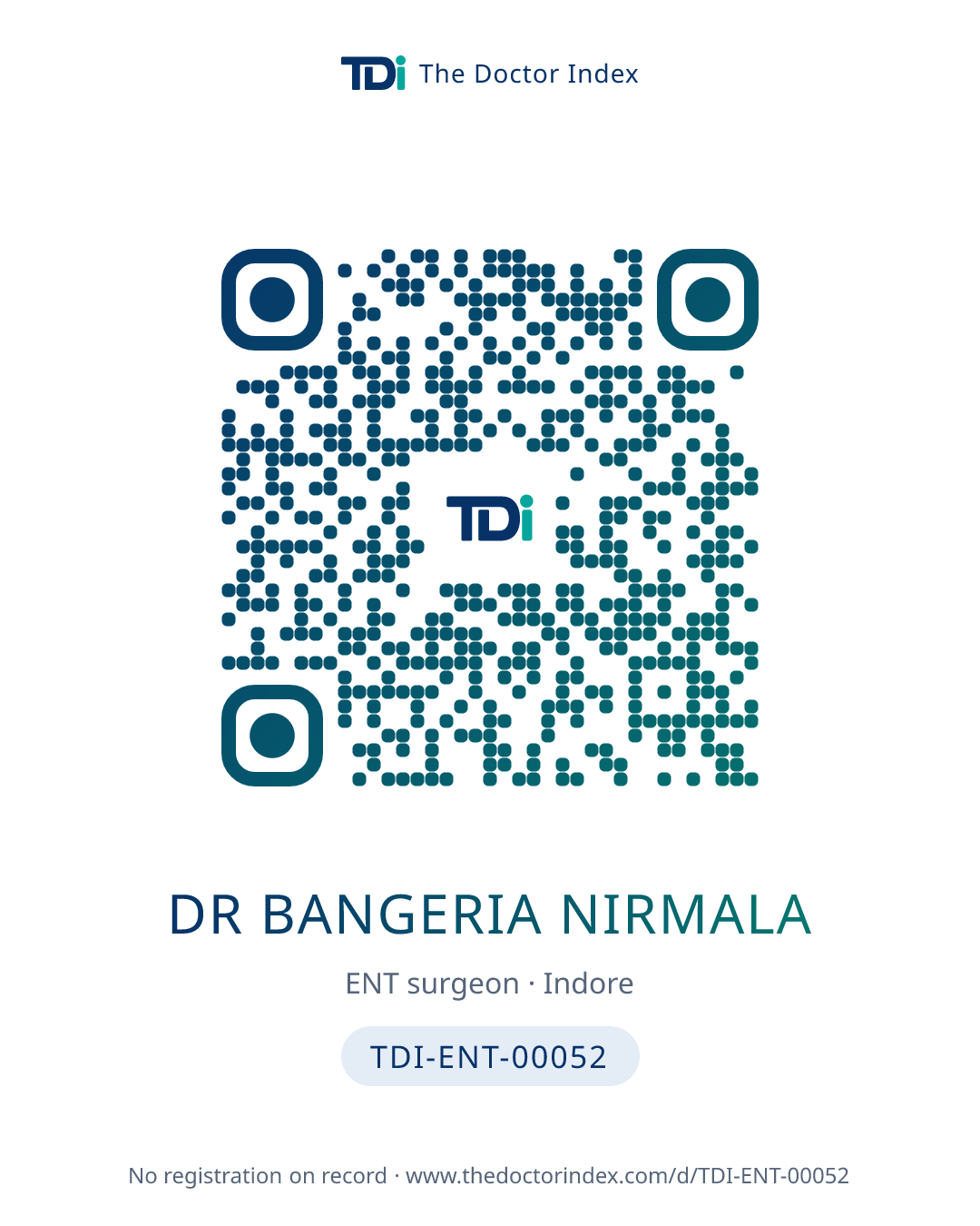 QR card for Dr Bangeria Nirmala, TDI-ENT-00052