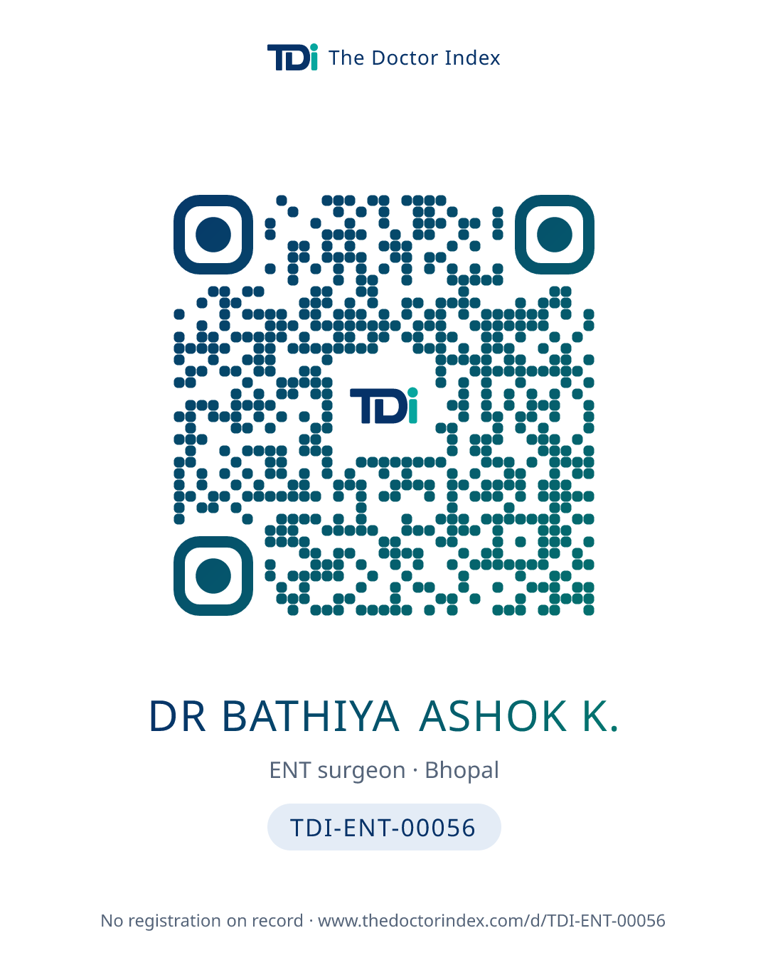 QR card for Dr Bathiya Ashok K., TDI-ENT-00056
