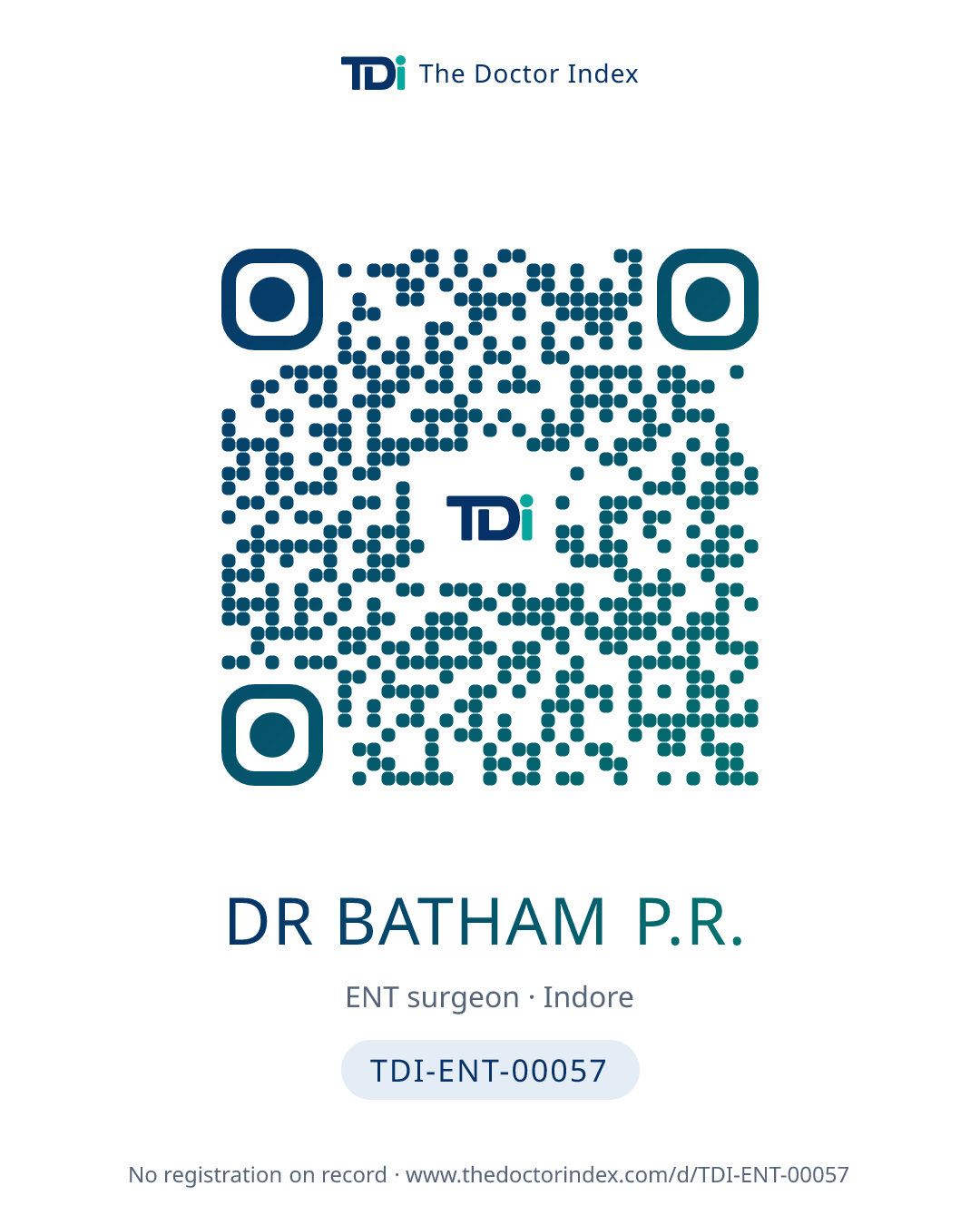 QR card for Dr Batham P.R., TDI-ENT-00057