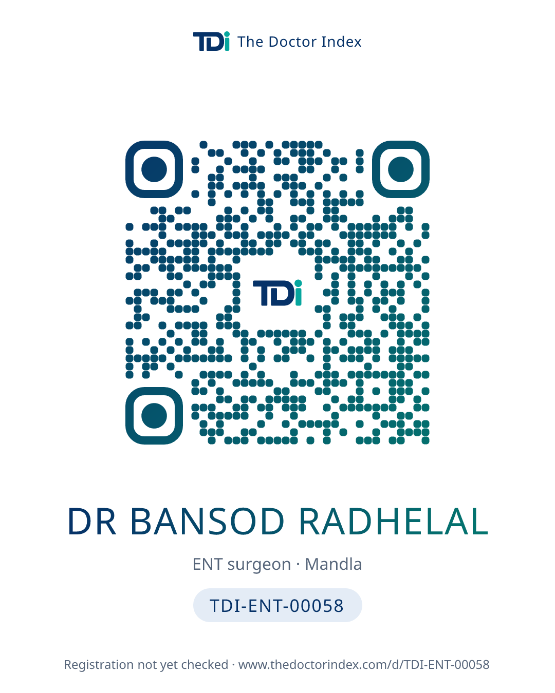 QR card for Dr Bansod Radhelal, TDI-ENT-00058