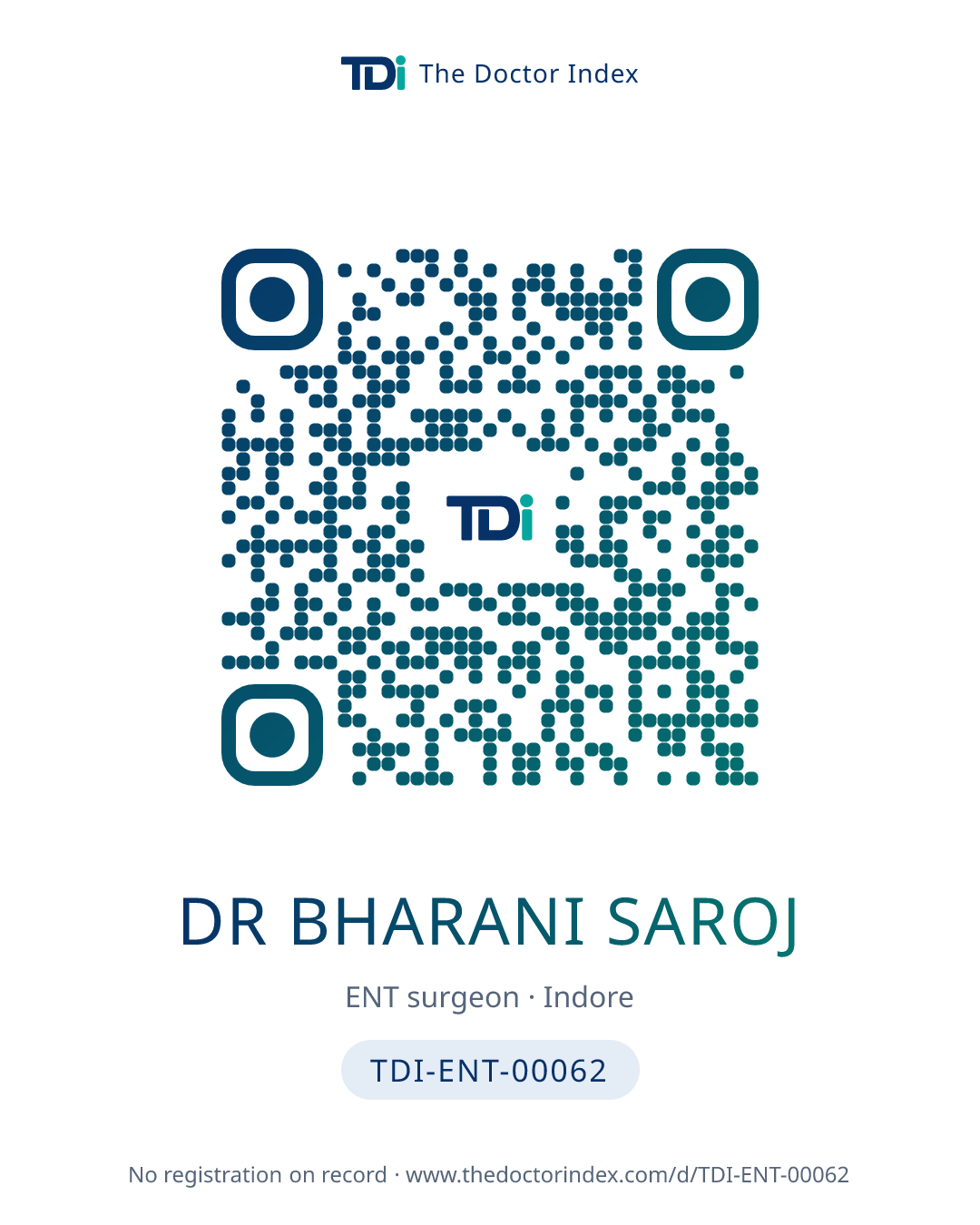 QR card for Dr Bharani Saroj, TDI-ENT-00062