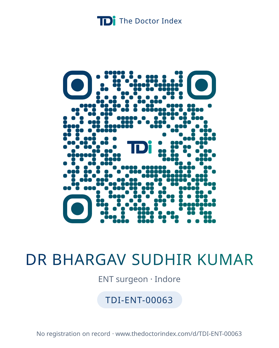 QR card for Dr Bhargav Sudhir Kumar, TDI-ENT-00063