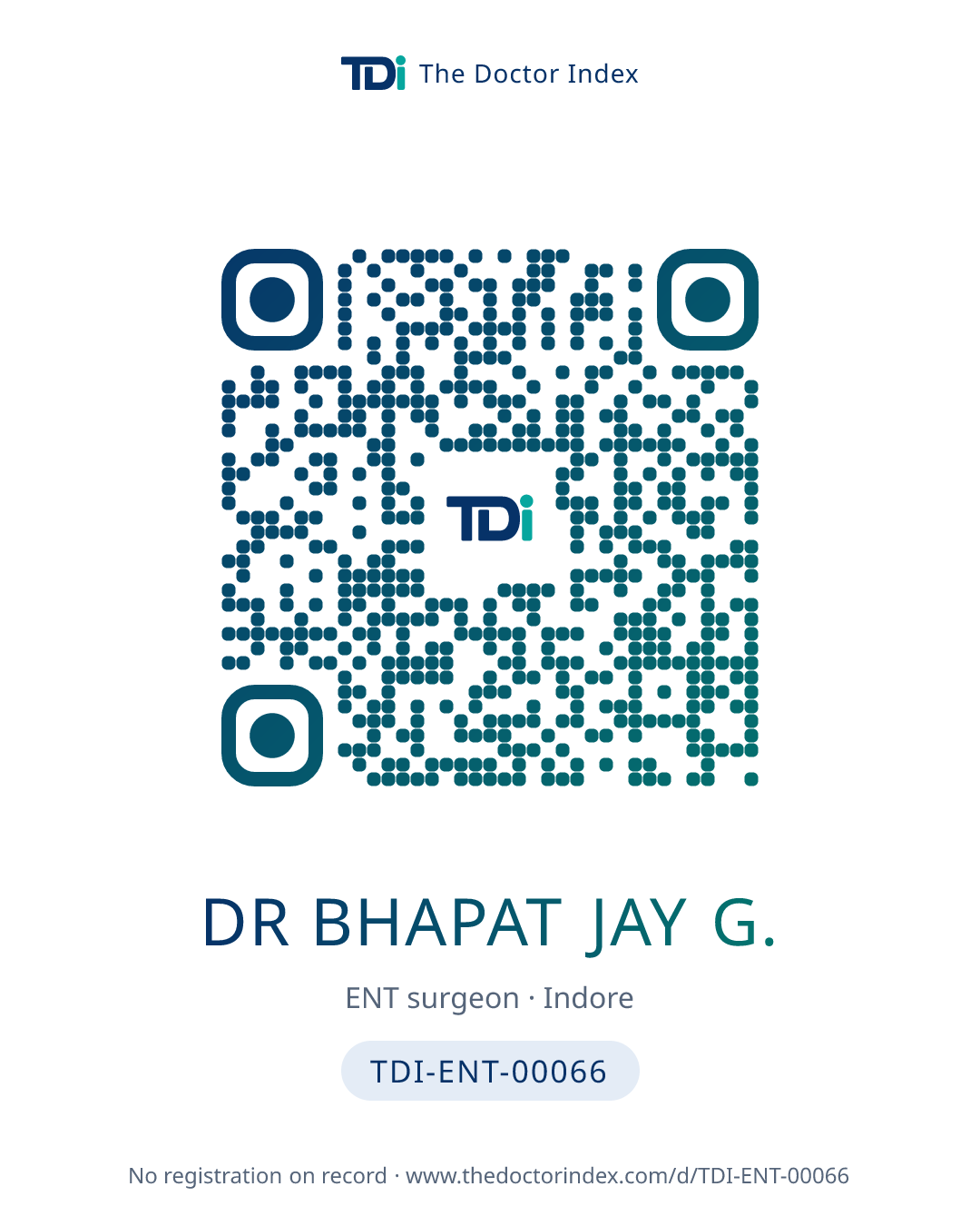 QR card for Dr Bhapat Jay G., TDI-ENT-00066