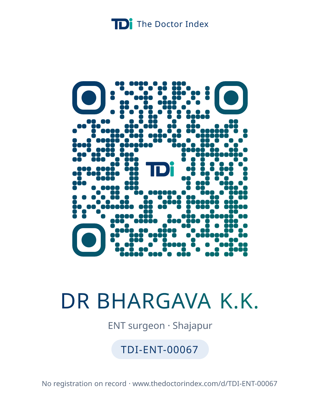 QR card for Dr Bhargava K.K., TDI-ENT-00067