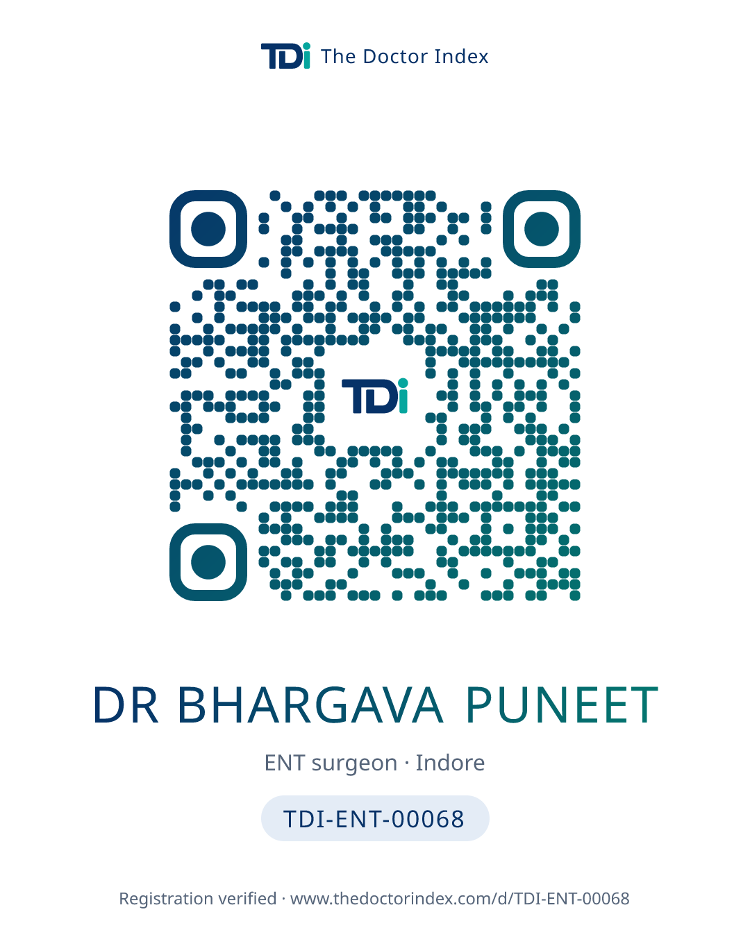 QR card for Dr Bhargava Puneet, TDI-ENT-00068