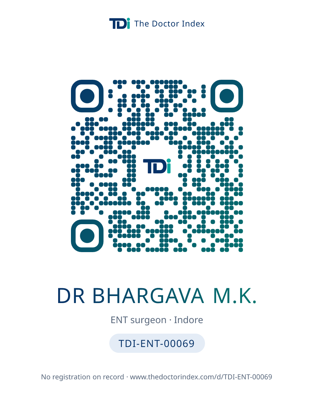 QR card for Dr Bhargava M.K., TDI-ENT-00069