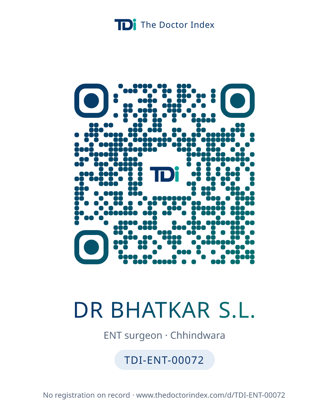 QR card for Dr Bhatkar S.L., TDI-ENT-00072