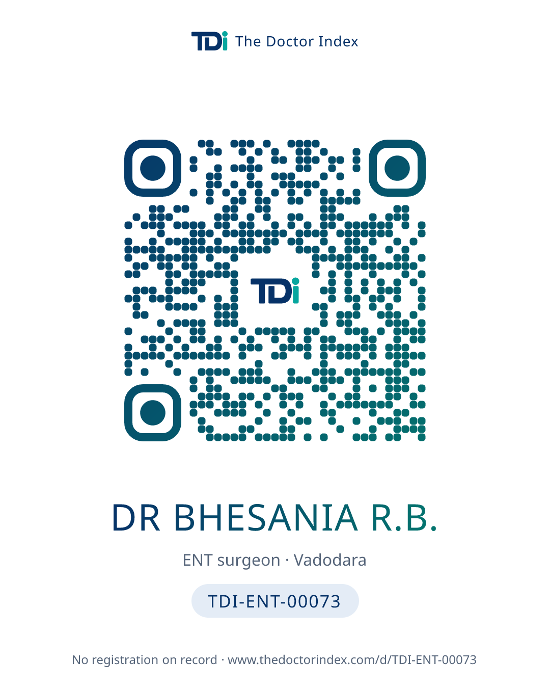 QR card for Dr Bhesania R.B., TDI-ENT-00073