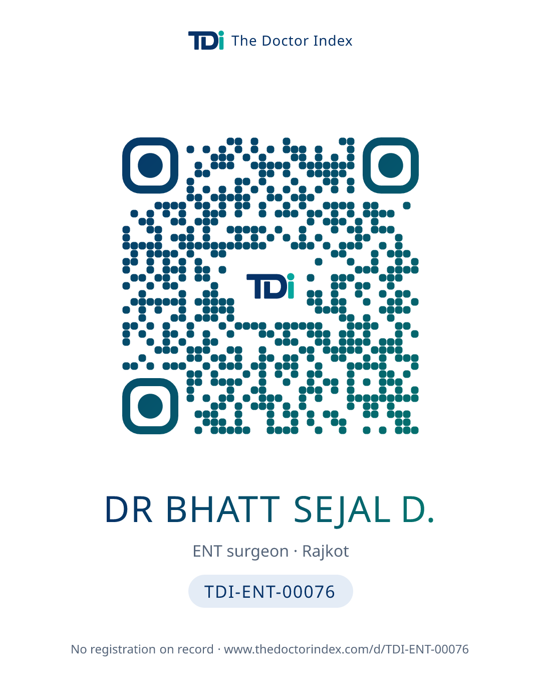QR card for Dr Bhatt Sejal D., TDI-ENT-00076
