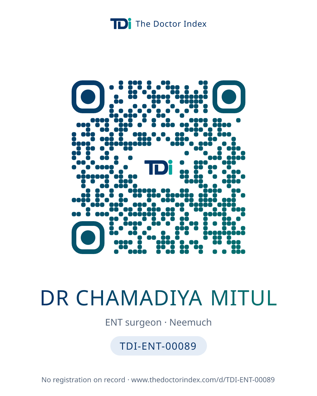 QR card for Dr Chamadiya Mitul, TDI-ENT-00089