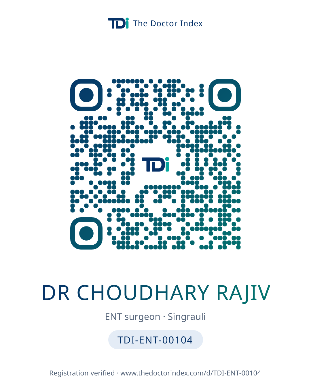 QR card for Dr Choudhary Rajiv, TDI-ENT-00104