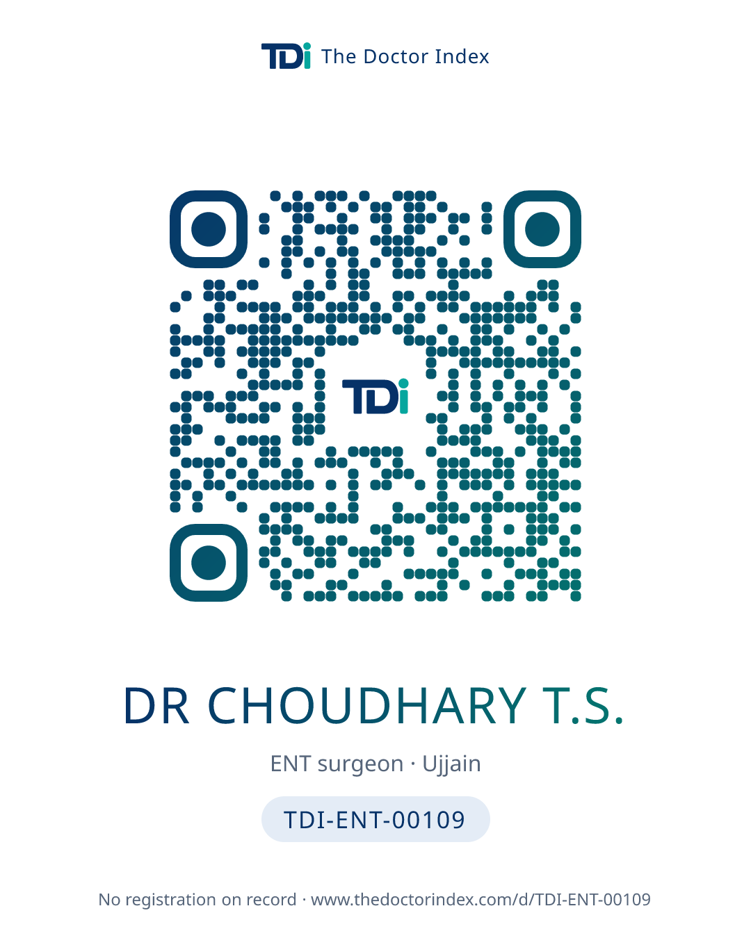 QR card for Dr Choudhary T.S., TDI-ENT-00109