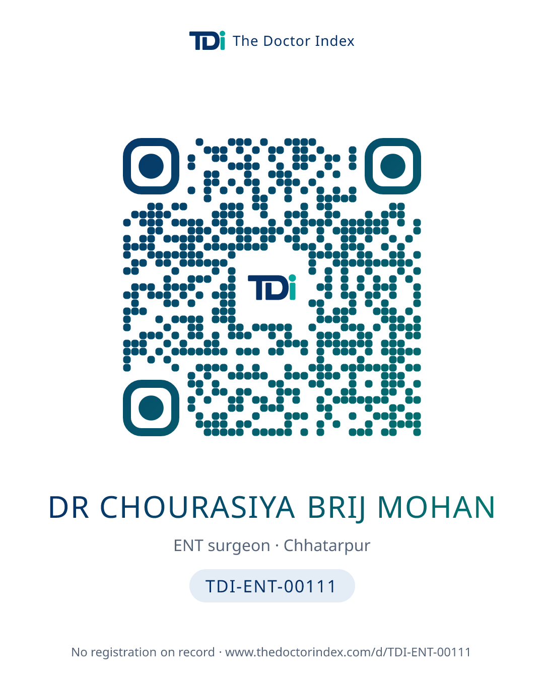 QR card for Dr Chourasiya Brij Mohan, TDI-ENT-00111