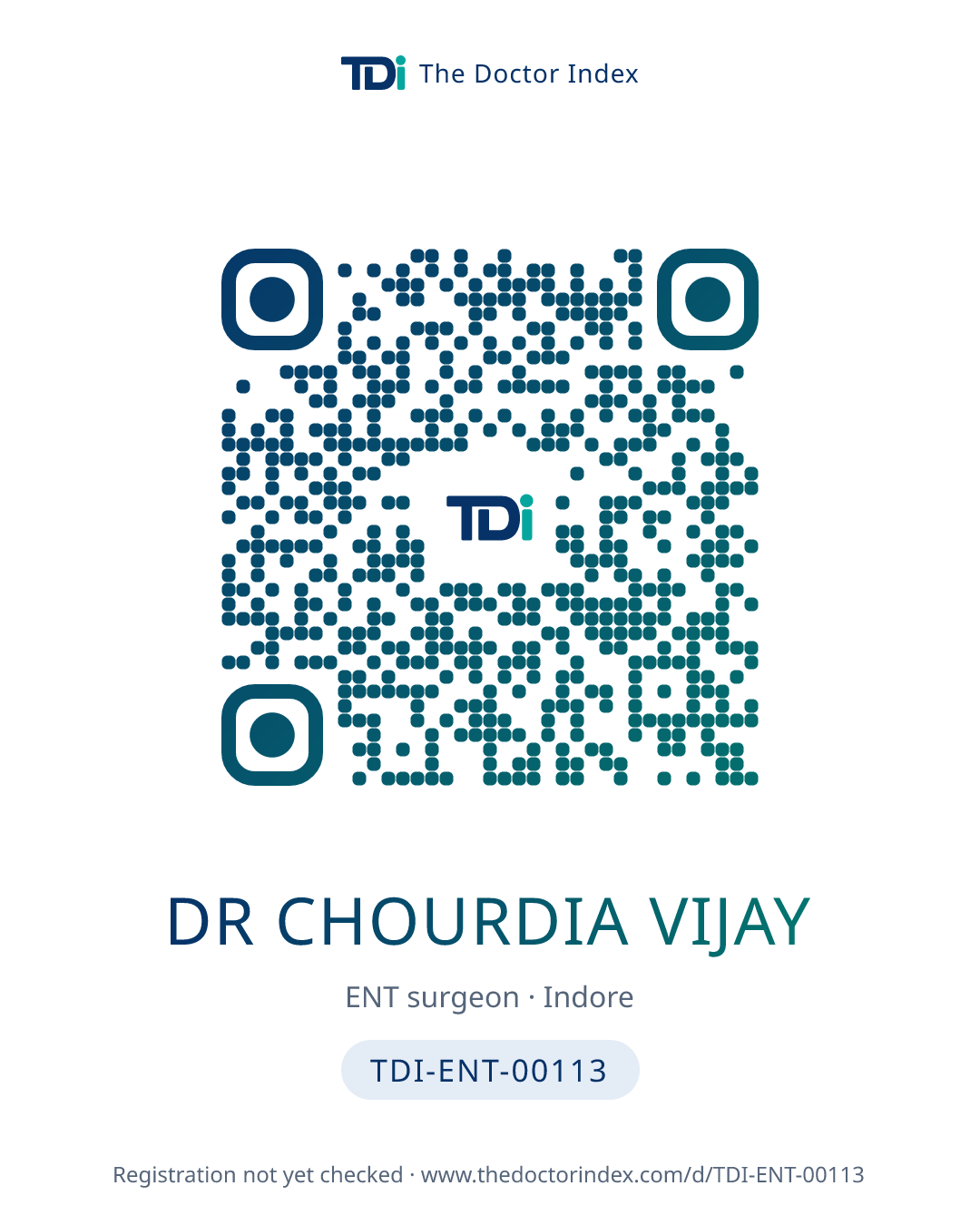 QR card for Dr Chourdia Vijay, TDI-ENT-00113