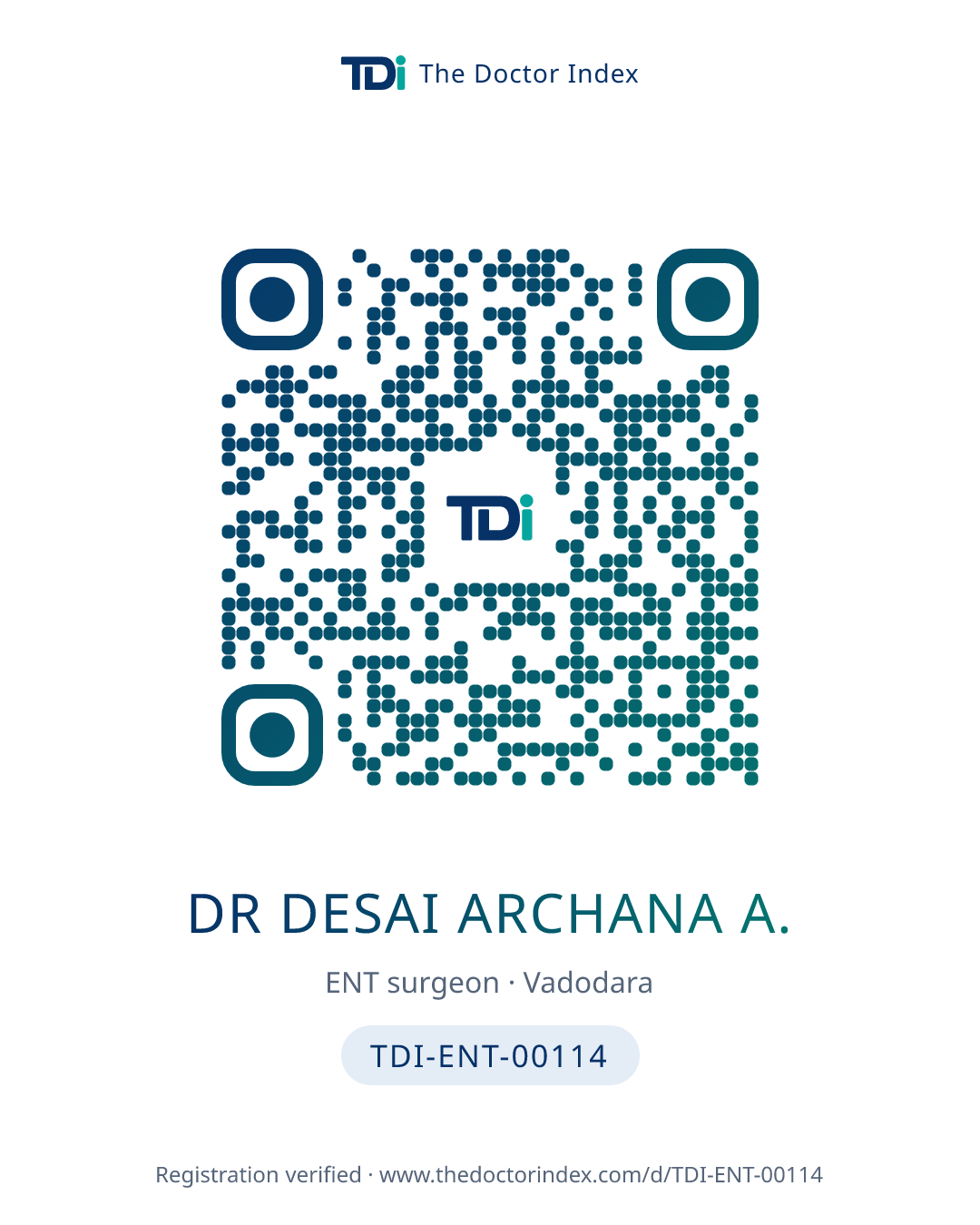 QR card for Dr Desai Archana A., TDI-ENT-00114