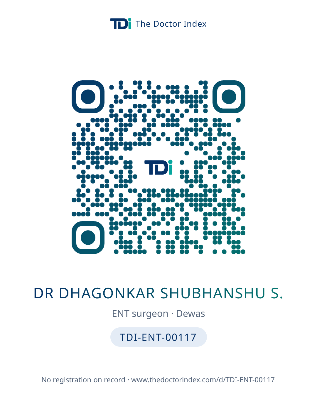 QR card for Dr Dhagonkar Shubhanshu S., TDI-ENT-00117