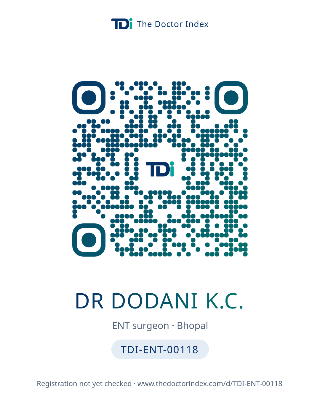 QR card for Dr Dodani K.C., TDI-ENT-00118