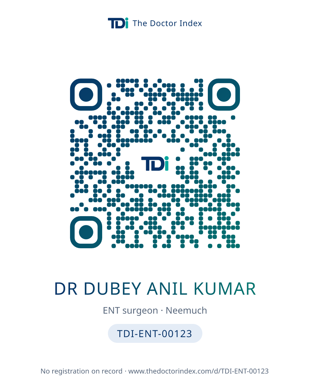 QR card for Dr Dubey Anil Kumar, TDI-ENT-00123