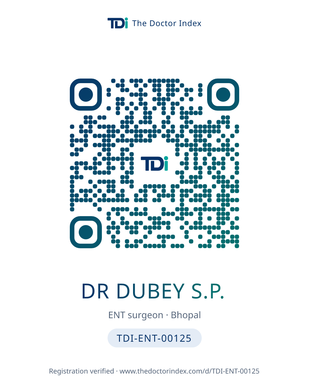 QR card for Dr Dubey S.P., TDI-ENT-00125