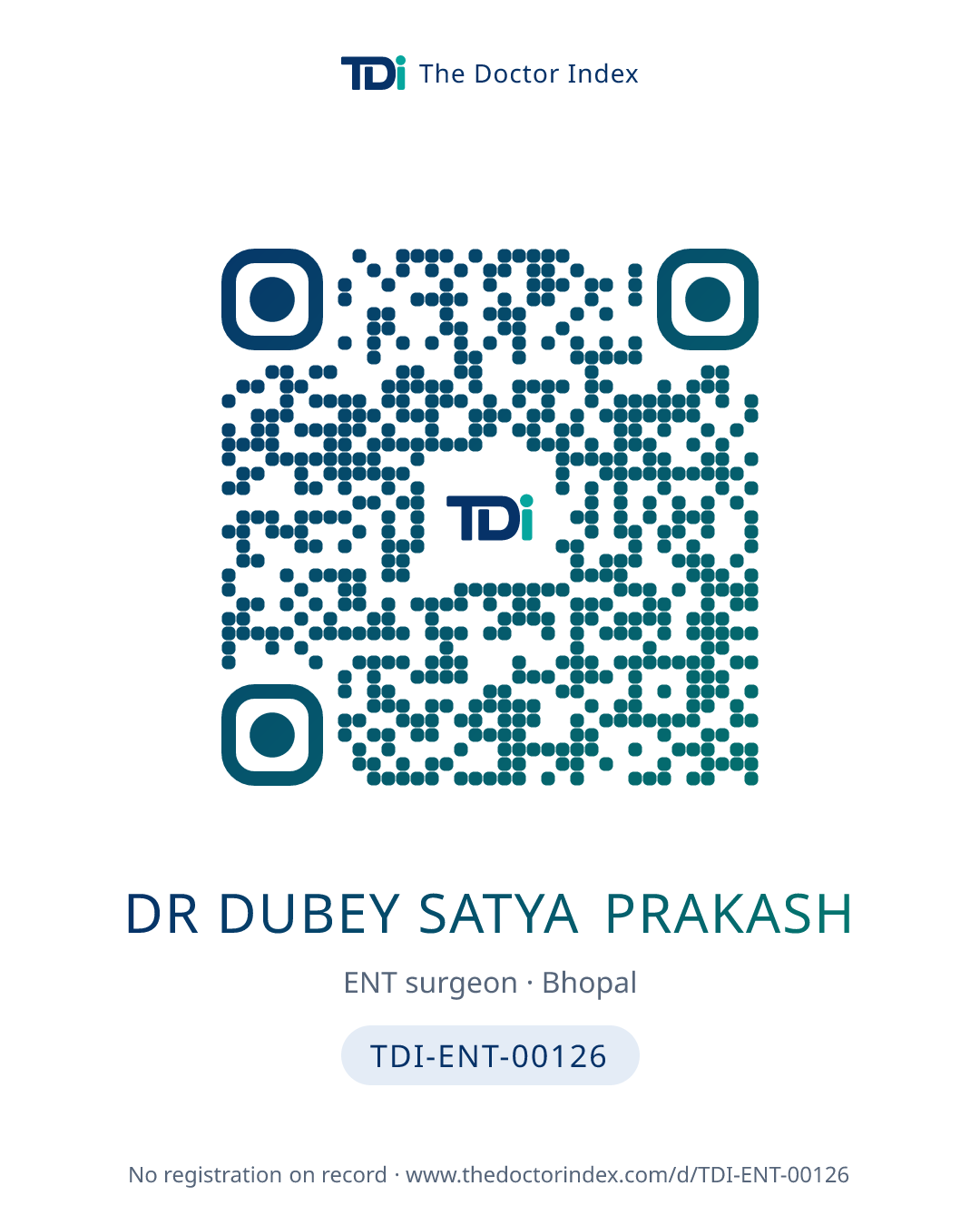 QR card for Dr Dubey Satya Prakash, TDI-ENT-00126