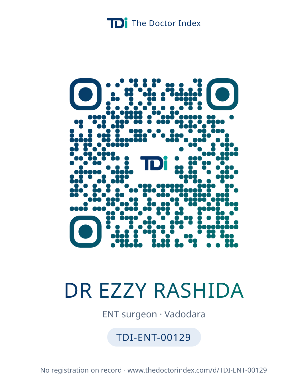 QR card for Dr Ezzy Rashida, TDI-ENT-00129
