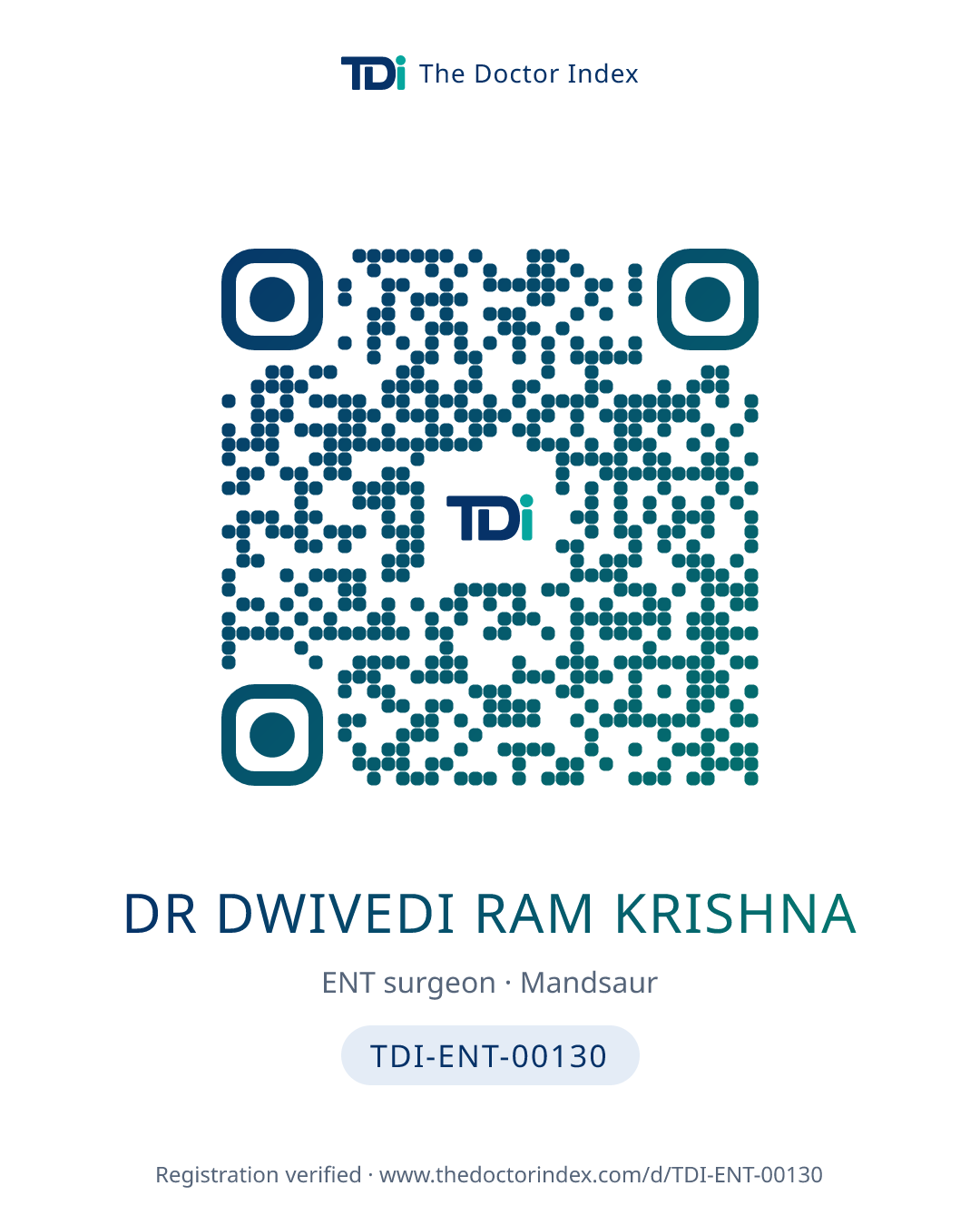 QR card for Dr Dwivedi Ram Krishna, TDI-ENT-00130
