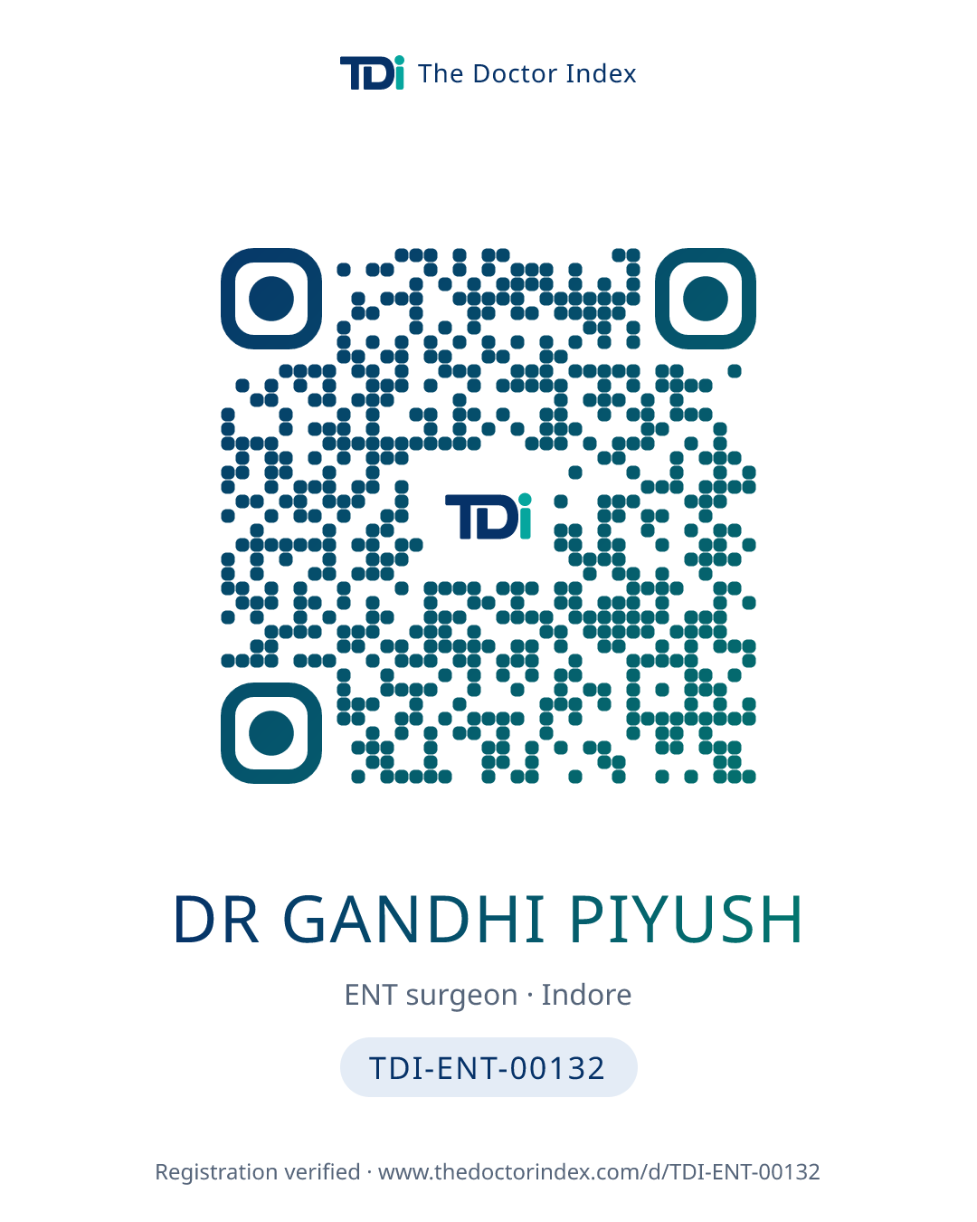 QR card for Dr Gandhi Piyush, TDI-ENT-00132