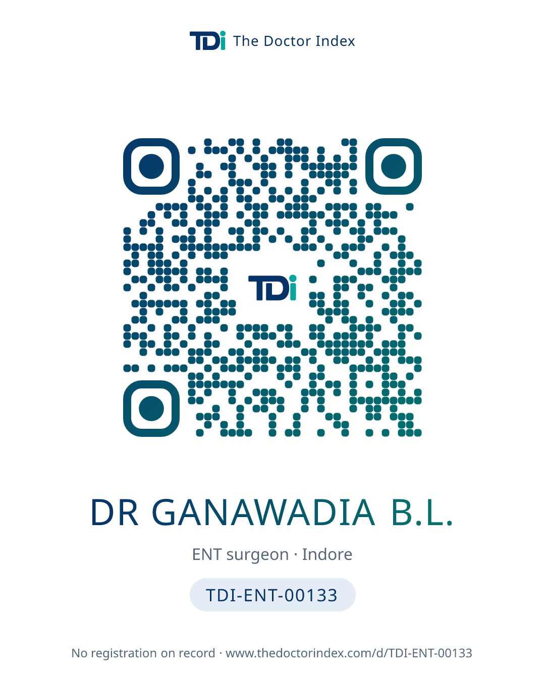 QR card for Dr Ganawadia B.L., TDI-ENT-00133