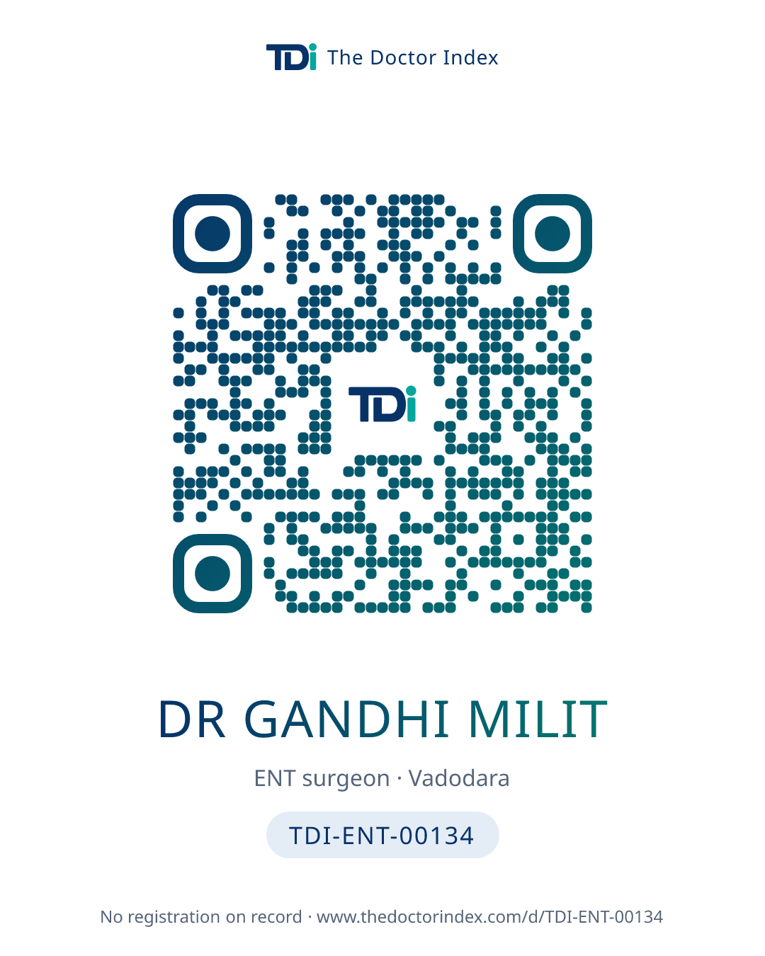QR card for Dr Gandhi Milit, TDI-ENT-00134