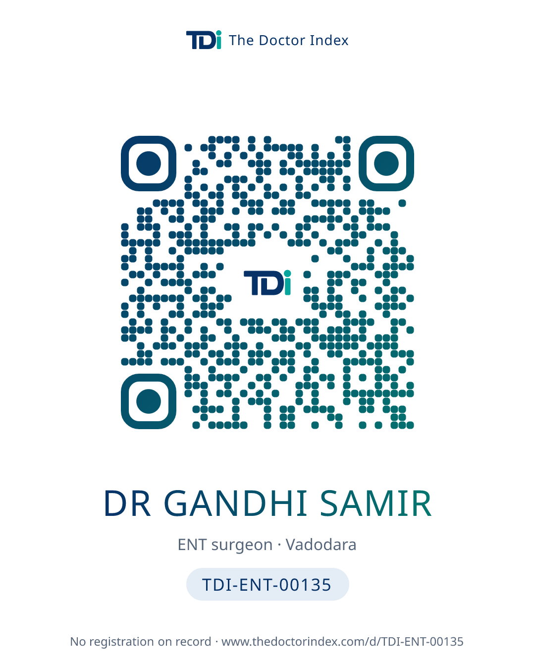 QR card for Dr Gandhi Samir, TDI-ENT-00135