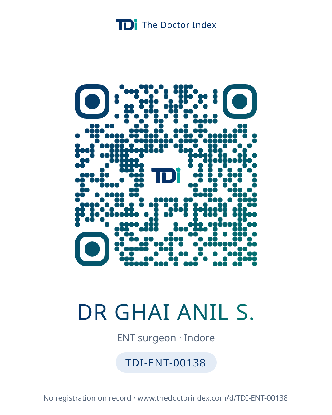 QR card for Dr Ghai Anil S., TDI-ENT-00138