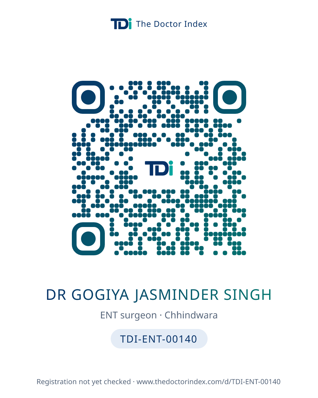 QR card for Dr Gogiya Jasminder Singh, TDI-ENT-00140