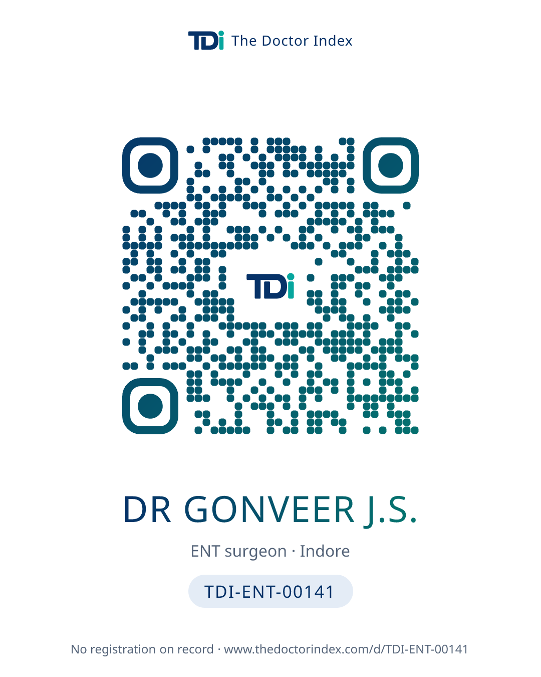 QR card for Dr Gonveer J.S., TDI-ENT-00141