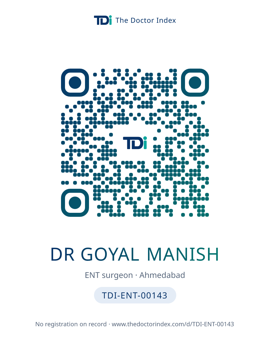 QR card for Dr Goyal Manish, TDI-ENT-00143