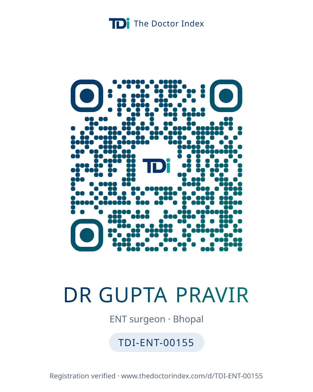 QR card for Dr Gupta Pravir, TDI-ENT-00155