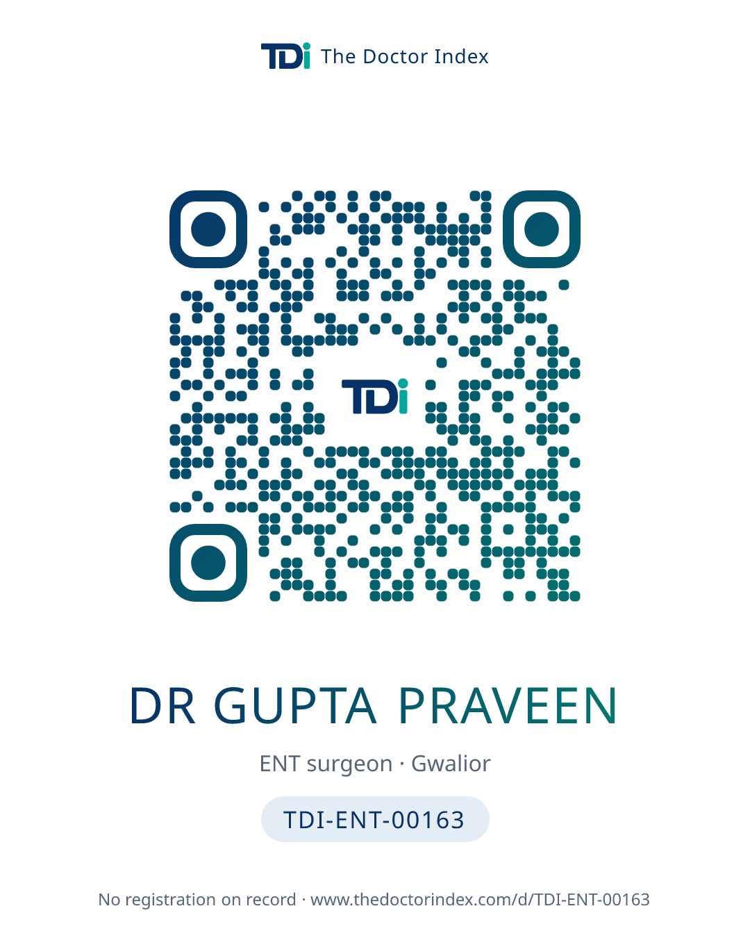 QR card for Dr Gupta Praveen, TDI-ENT-00163
