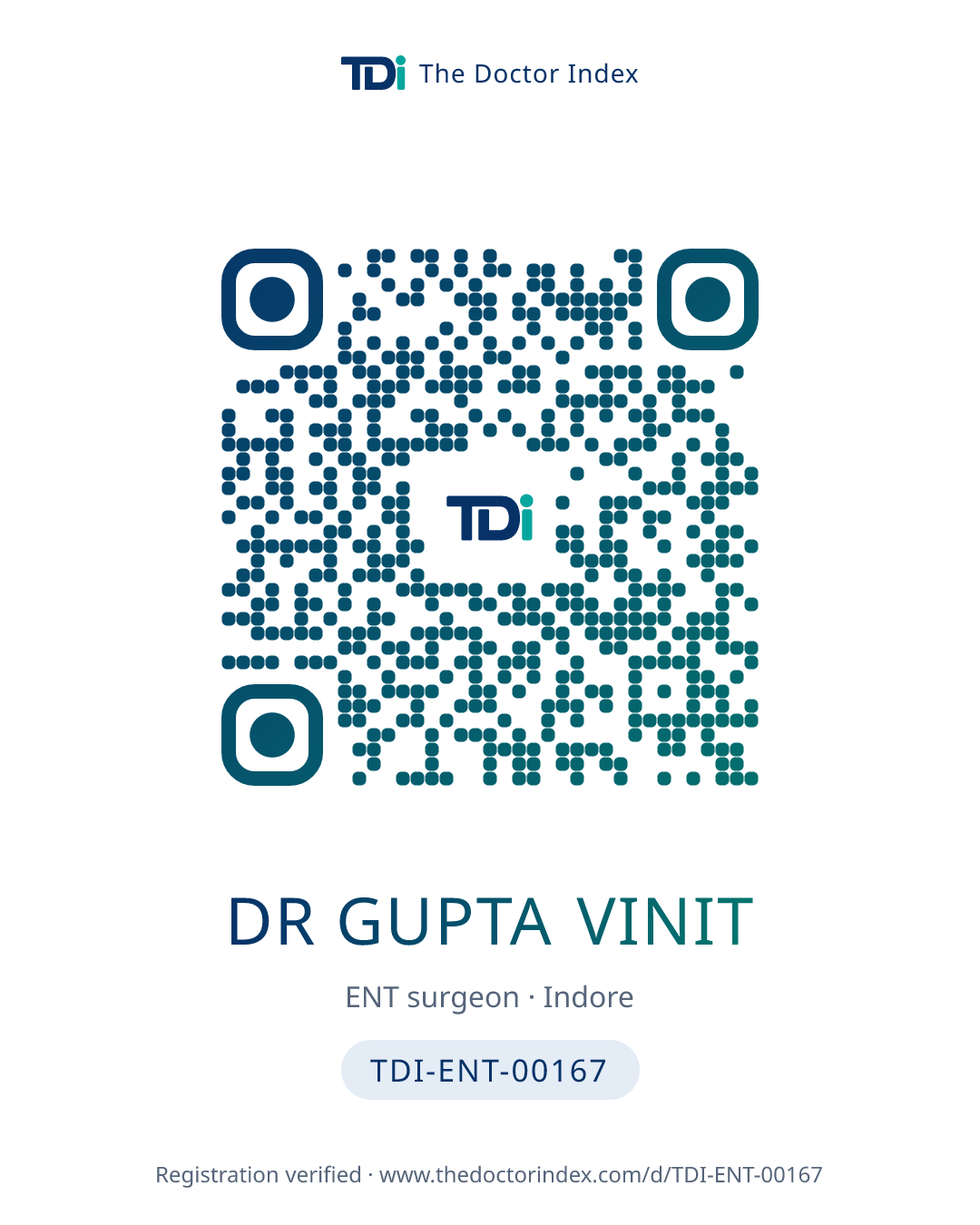 QR card for Dr Gupta Vinit, TDI-ENT-00167