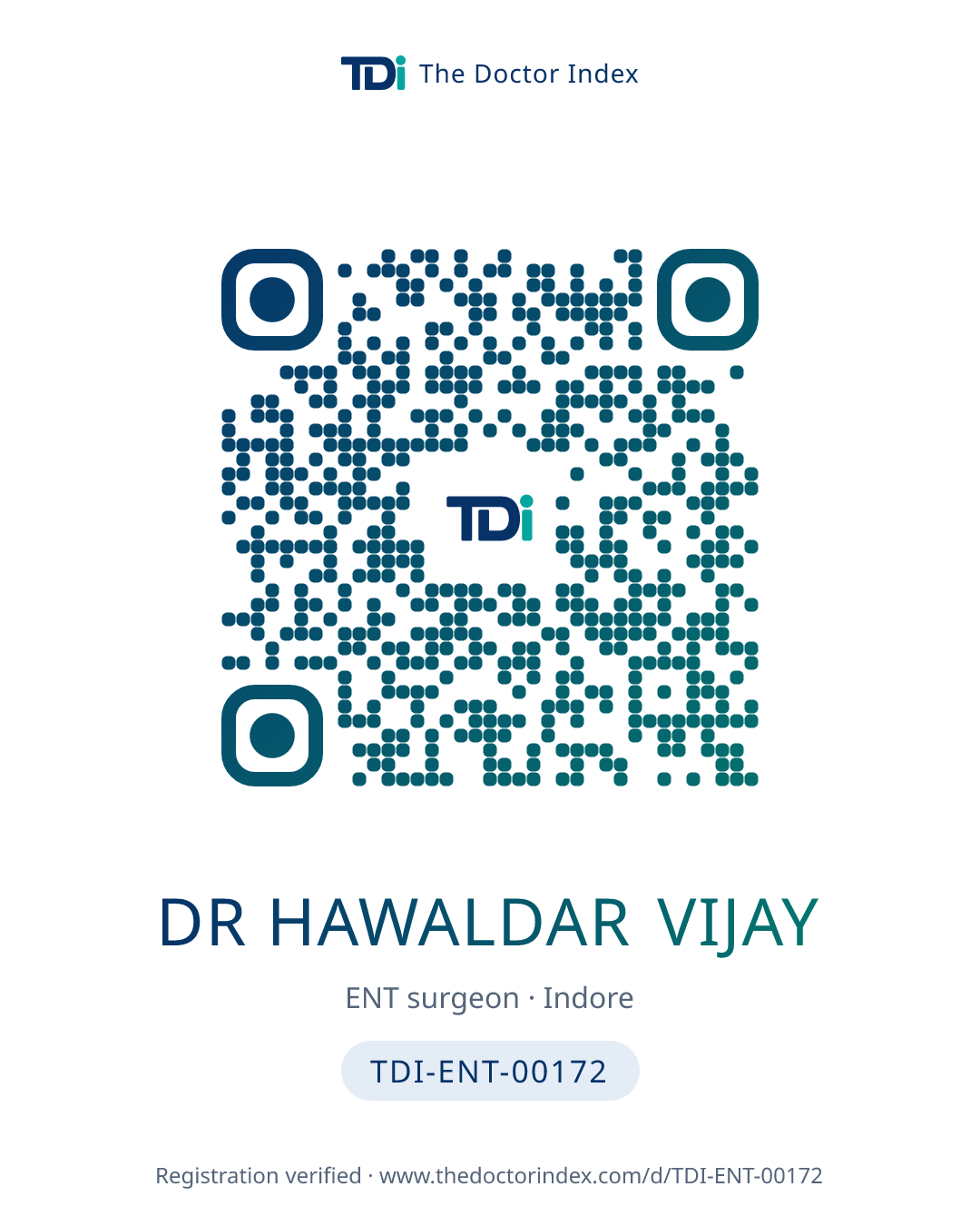 QR card for Dr Hawaldar Vijay, TDI-ENT-00172