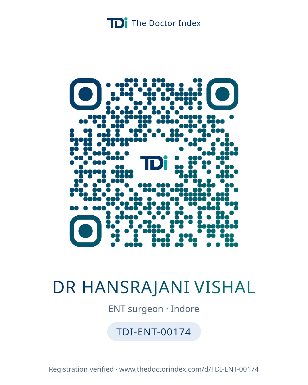 QR card for Dr Hansrajani Vishal, TDI-ENT-00174