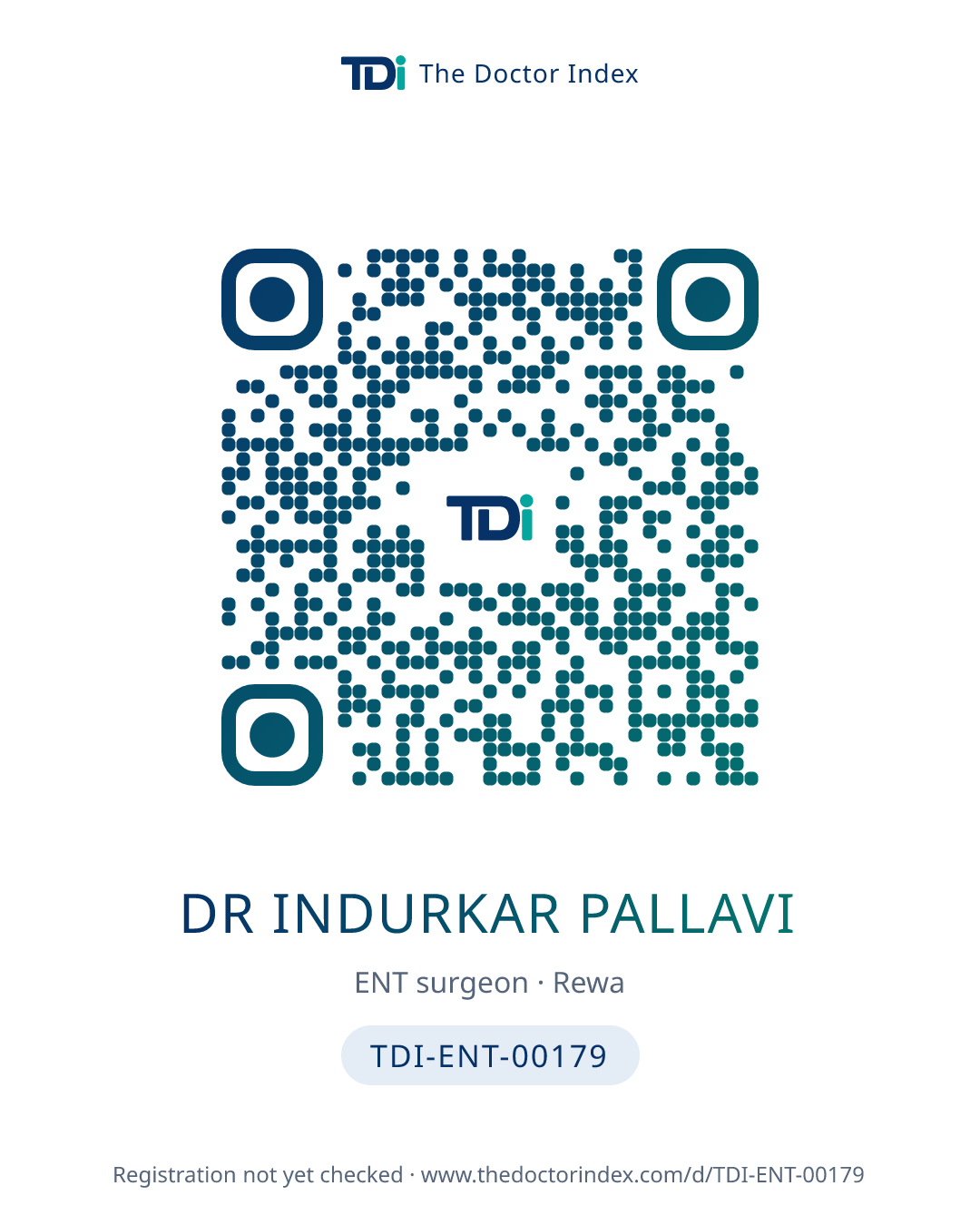 QR card for Dr Indurkar Pallavi, TDI-ENT-00179