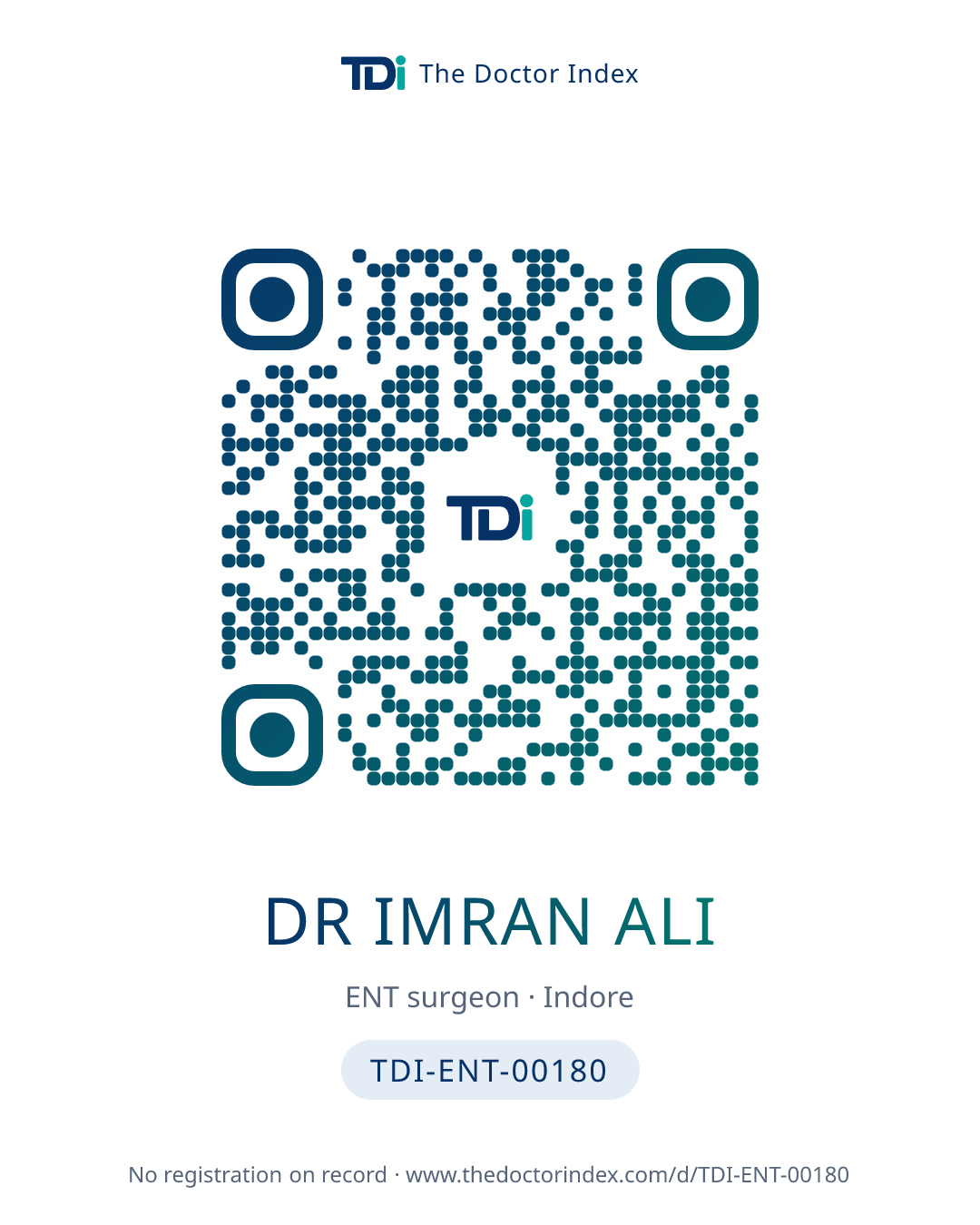 QR card for Dr Imran Ali, TDI-ENT-00180