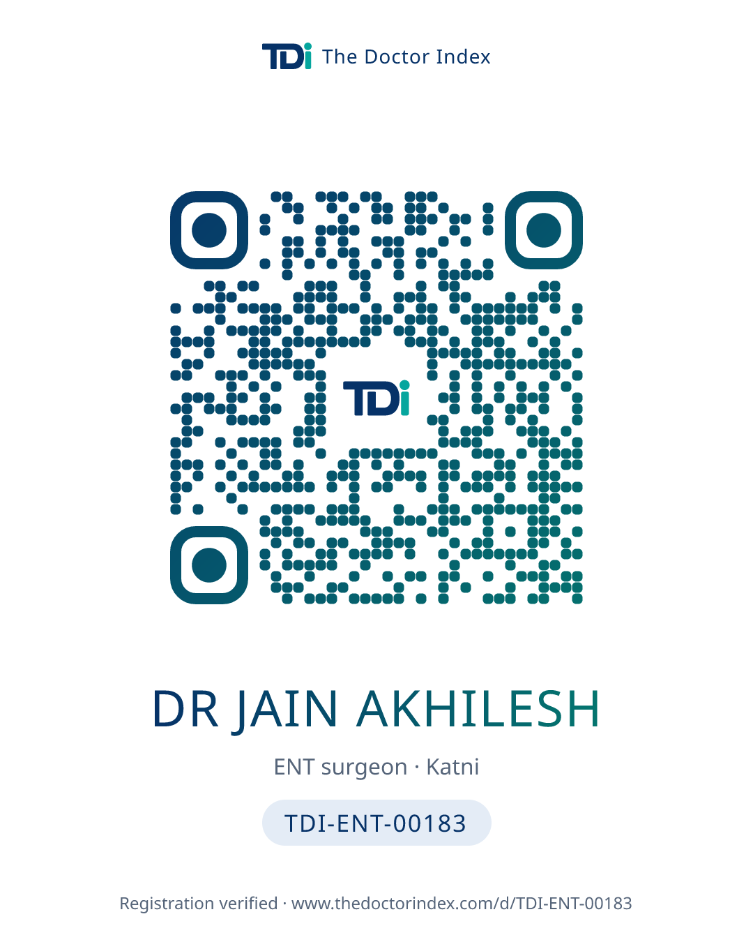 QR card for Dr Jain Akhilesh, TDI-ENT-00183
