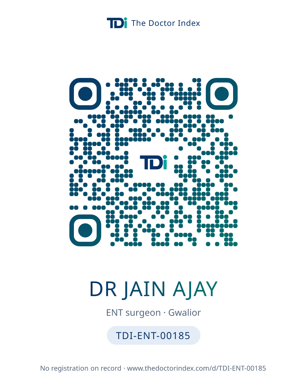 QR card for Dr Jain Ajay, TDI-ENT-00185