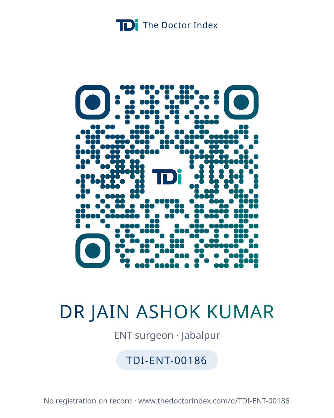 QR card for Dr Jain Ashok Kumar, TDI-ENT-00186