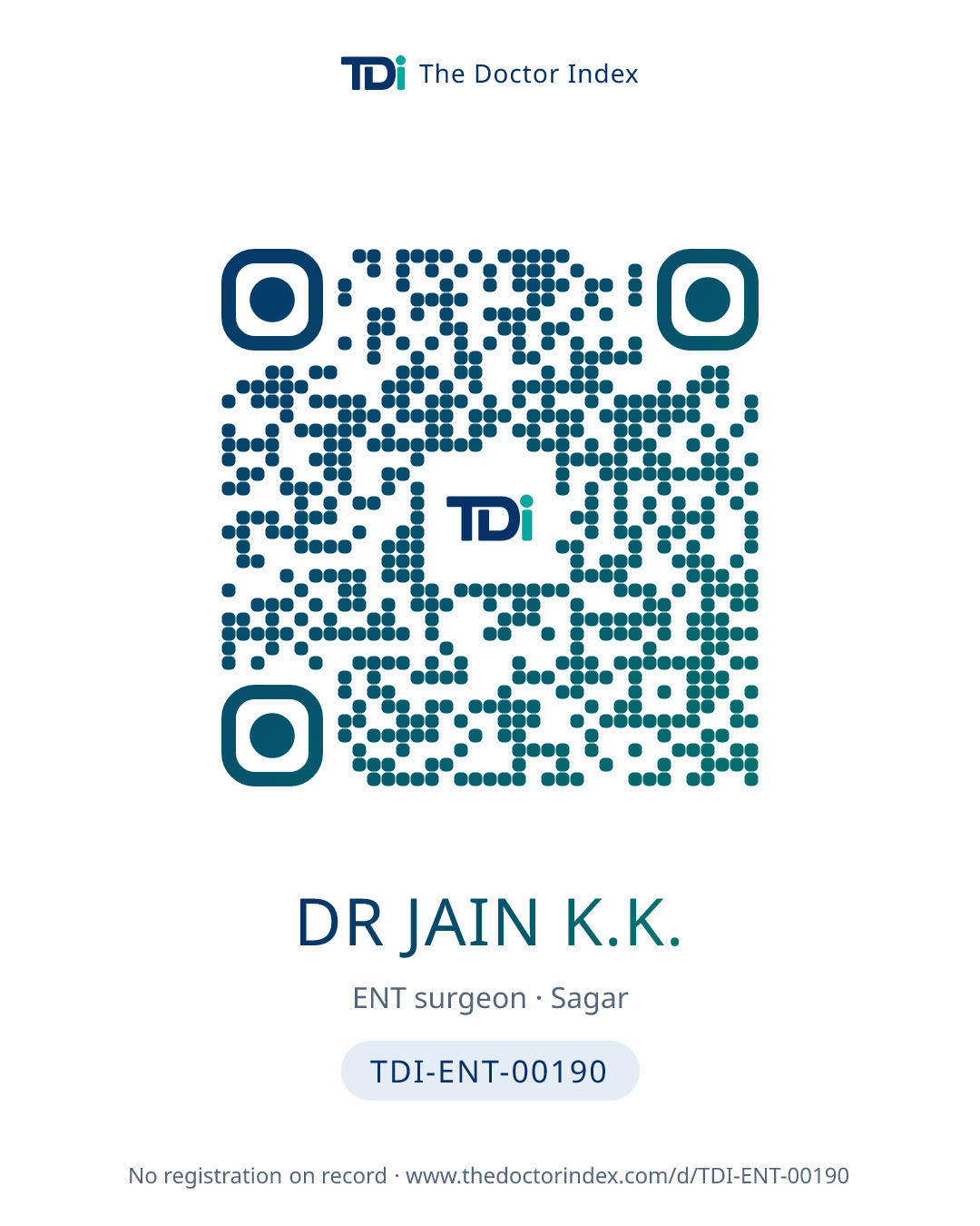 QR card for Dr Jain K.K., TDI-ENT-00190