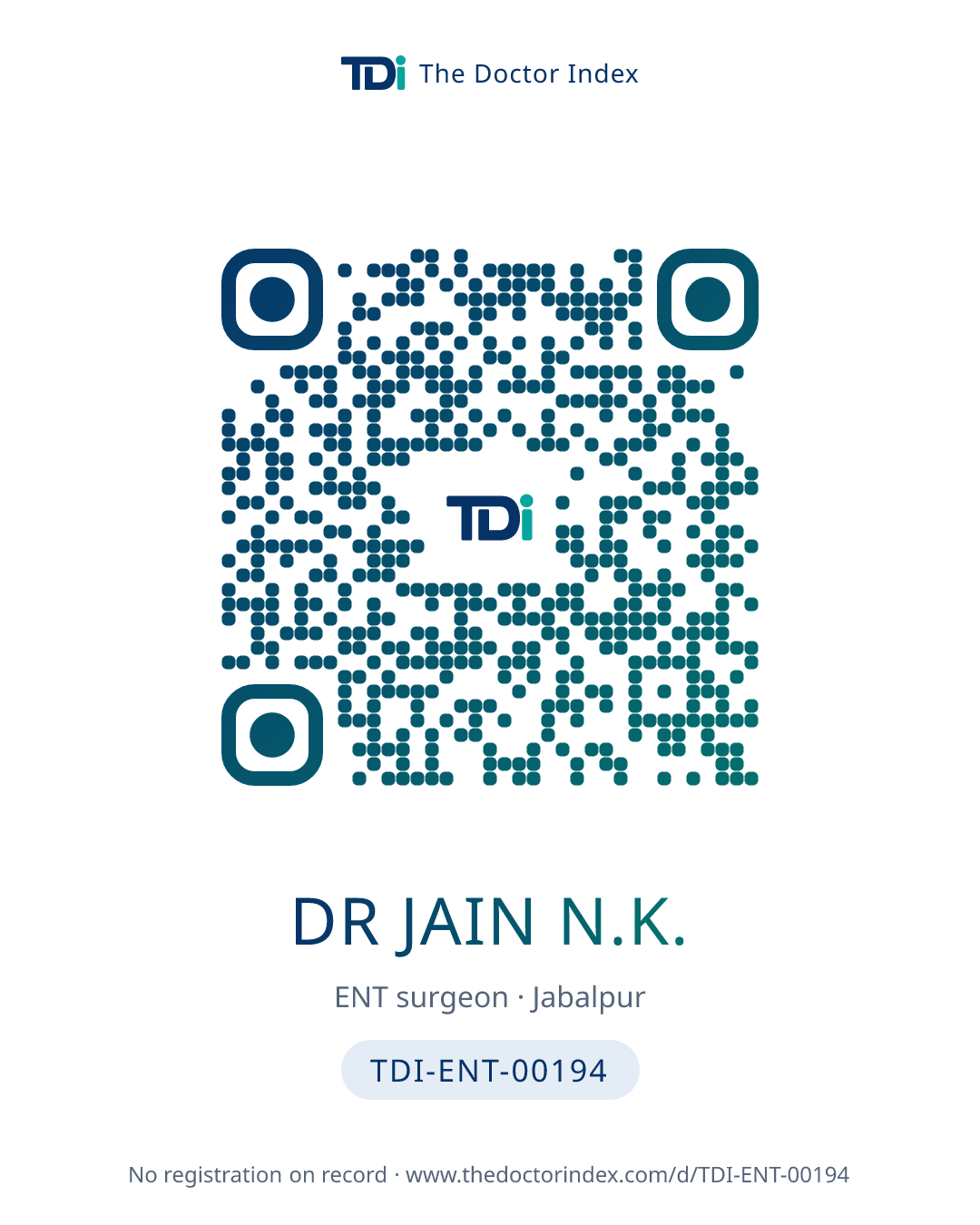 QR card for Dr Jain N.K., TDI-ENT-00194
